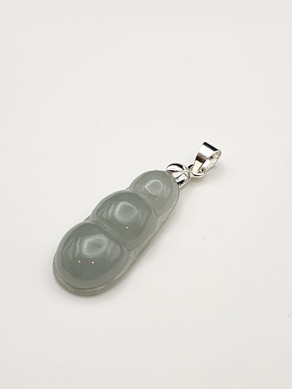 Natural Icy Grey Green Jadeite Jade Carved Peapod Pendant - (Type A Untreated)