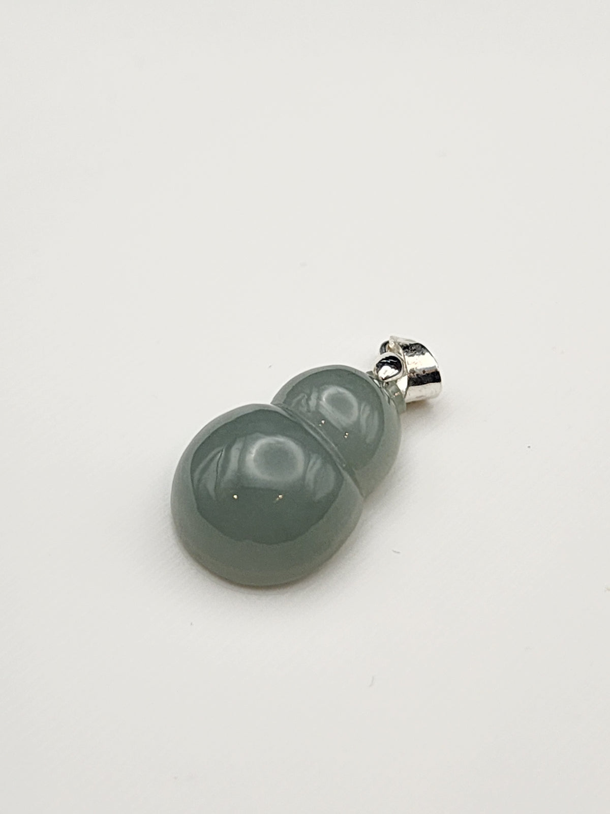 Natural Icy Grey Green Jadeite Jade Carved Gourd Pendant - (Type A Untreated)