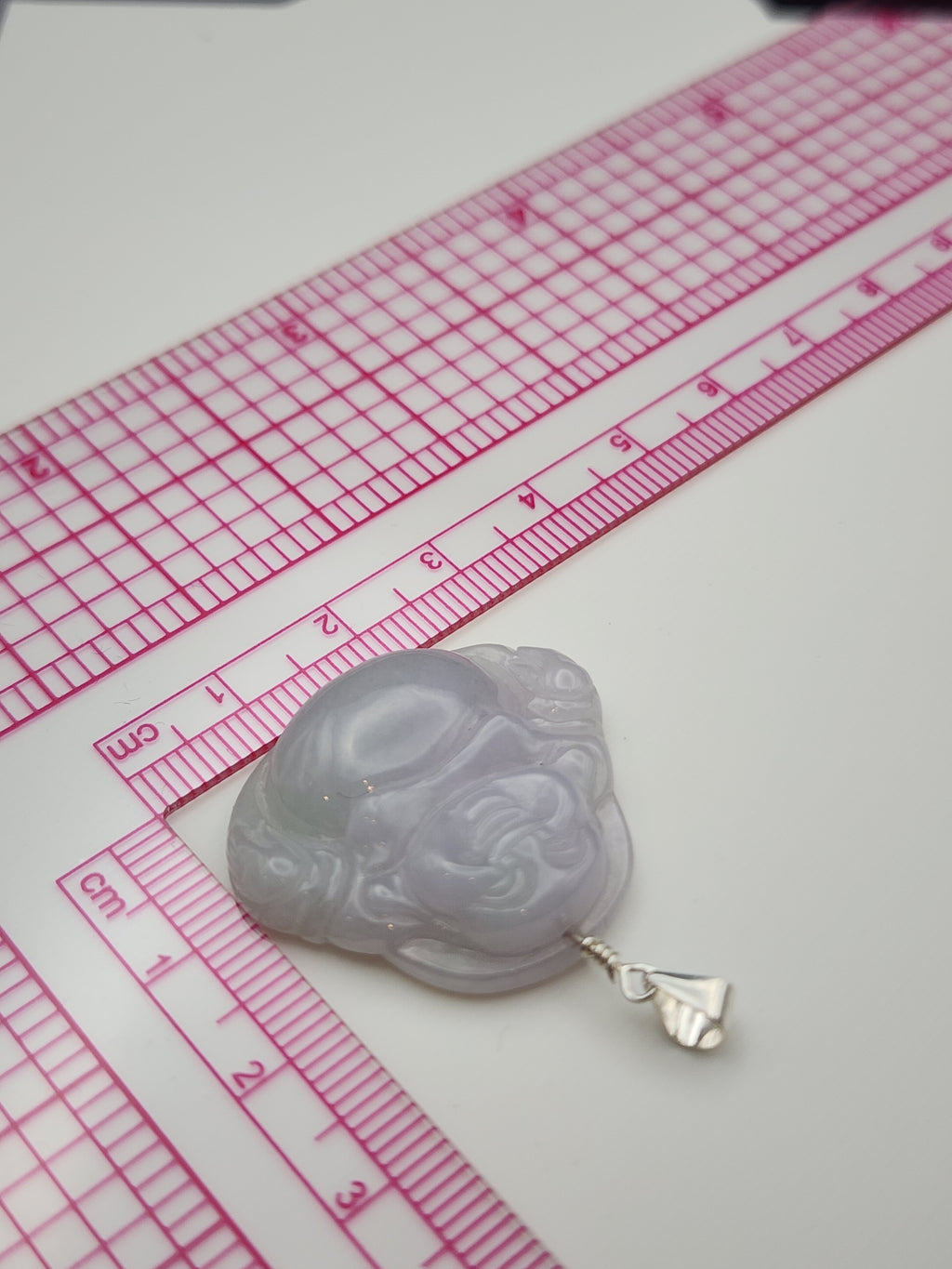 Natural Icy Lavender Jadeite Jade Carved Laughing Buddha Pendant - (Type A Untreated)