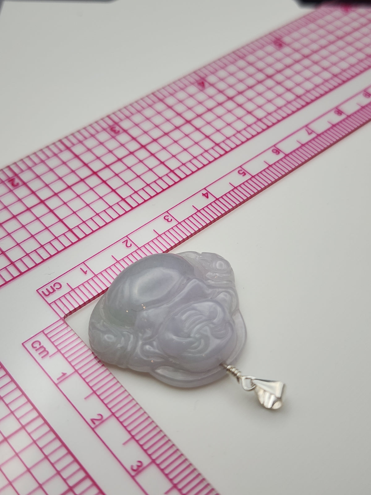 Natural Icy Lavender Jadeite Jade Carved Laughing Buddha Pendant - (Type A Untreated)