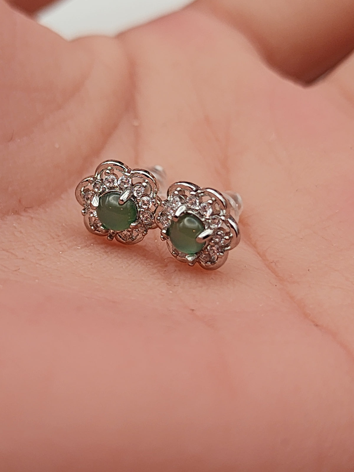 Natural Green Jadeite Jade Cabochon Stud Earrings Set - 2 Pairs - (Type A Untreated)