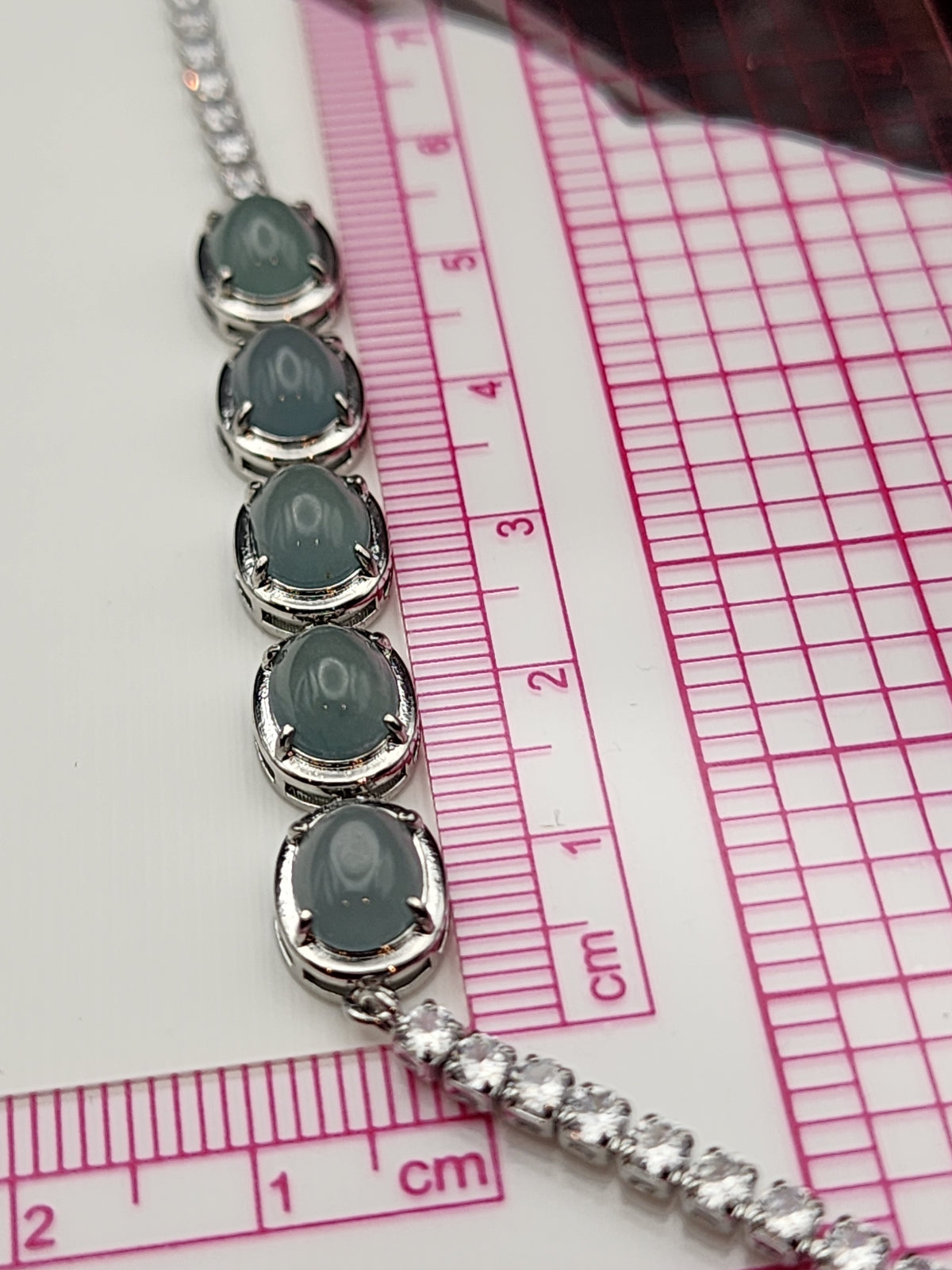 Natural Light Icy Blue-Green Jadeite Jade Cabochon Bracelet - (Type A Untreated)