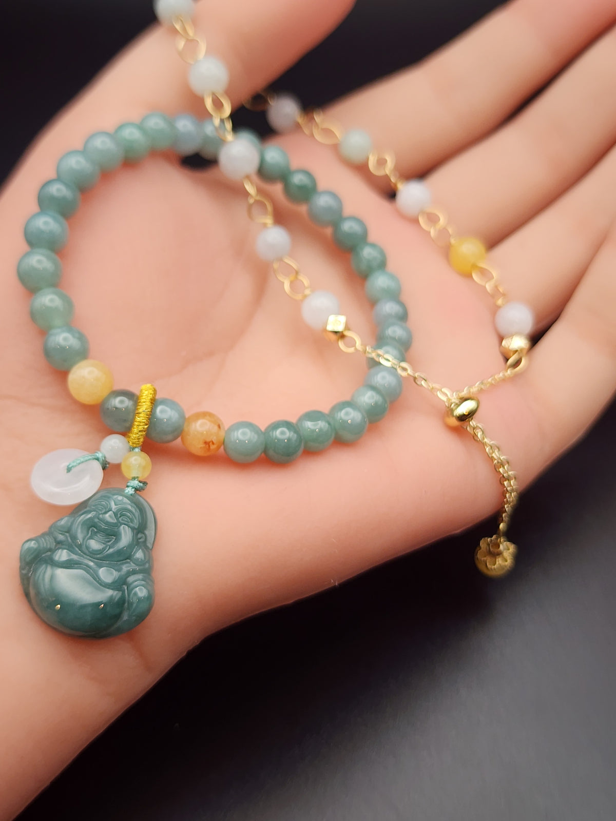 Natural Icy Green & Multicolor Jadeite Jade Bead Bracelet Set - 2 Pairs / Set - 6.5" - (Type A Untreated)