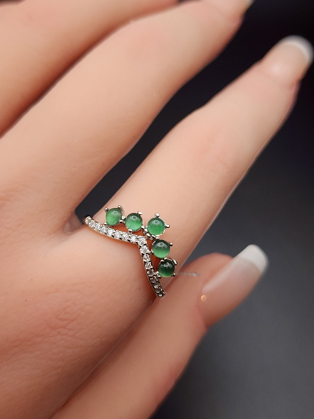 Natural Green Jadeite Jade Multi-Cabochon Adjustable Ring - (Type A Untreated)