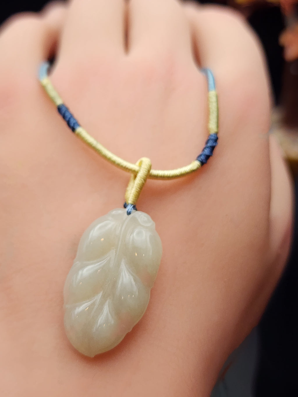 Natural Mutton Fat White Nephrite Jade Carved Leaf Pendant - (Untreated)