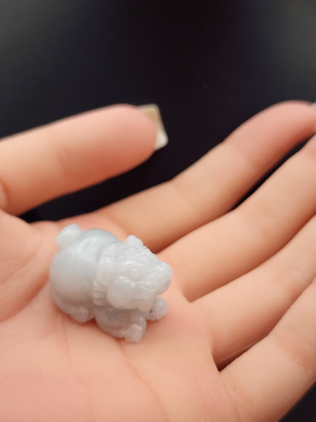 Natural Icy Ice-White Jadeite Jade Carved Pixiu Charm/Pendant - (Type A Untreated)