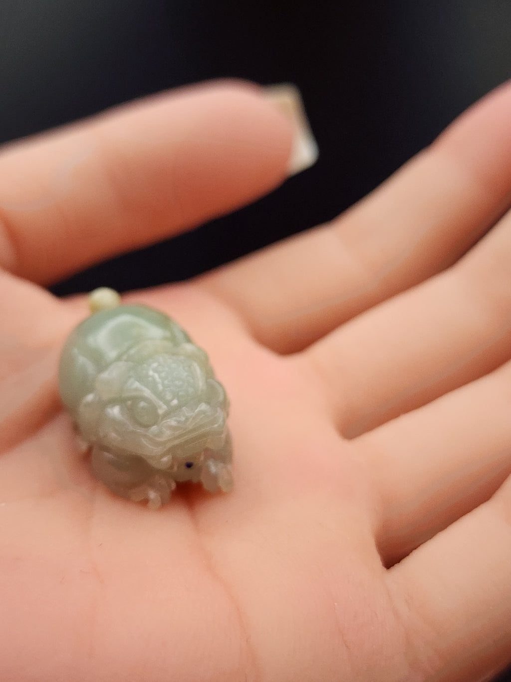 Natural Icy Grey Green Jadeite Jade Carved Pixiu Charm/Pendant - (Type A Untreated)