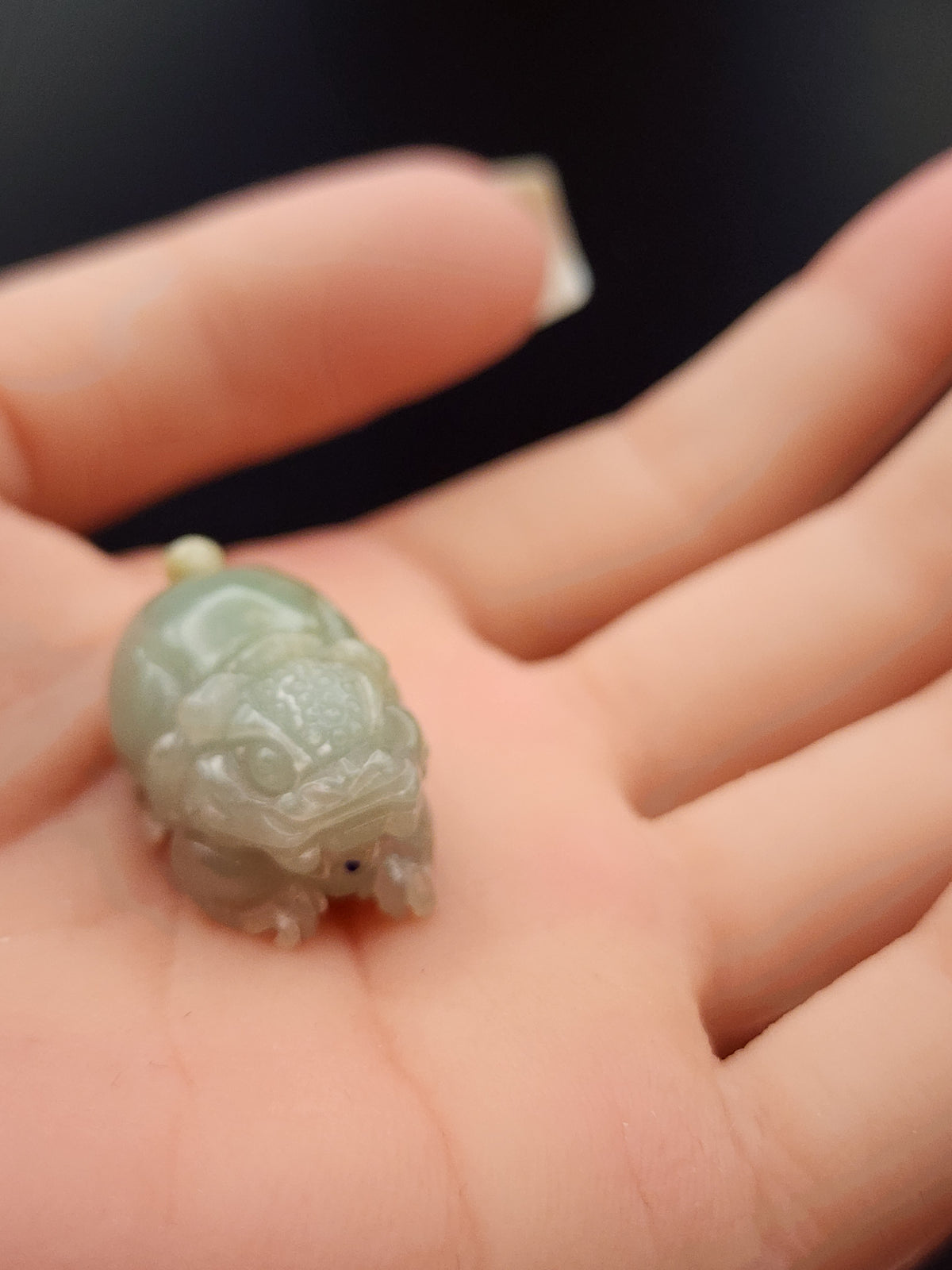 Natural Icy Grey Green Jadeite Jade Carved Pixiu Charm/Pendant - (Type A Untreated)