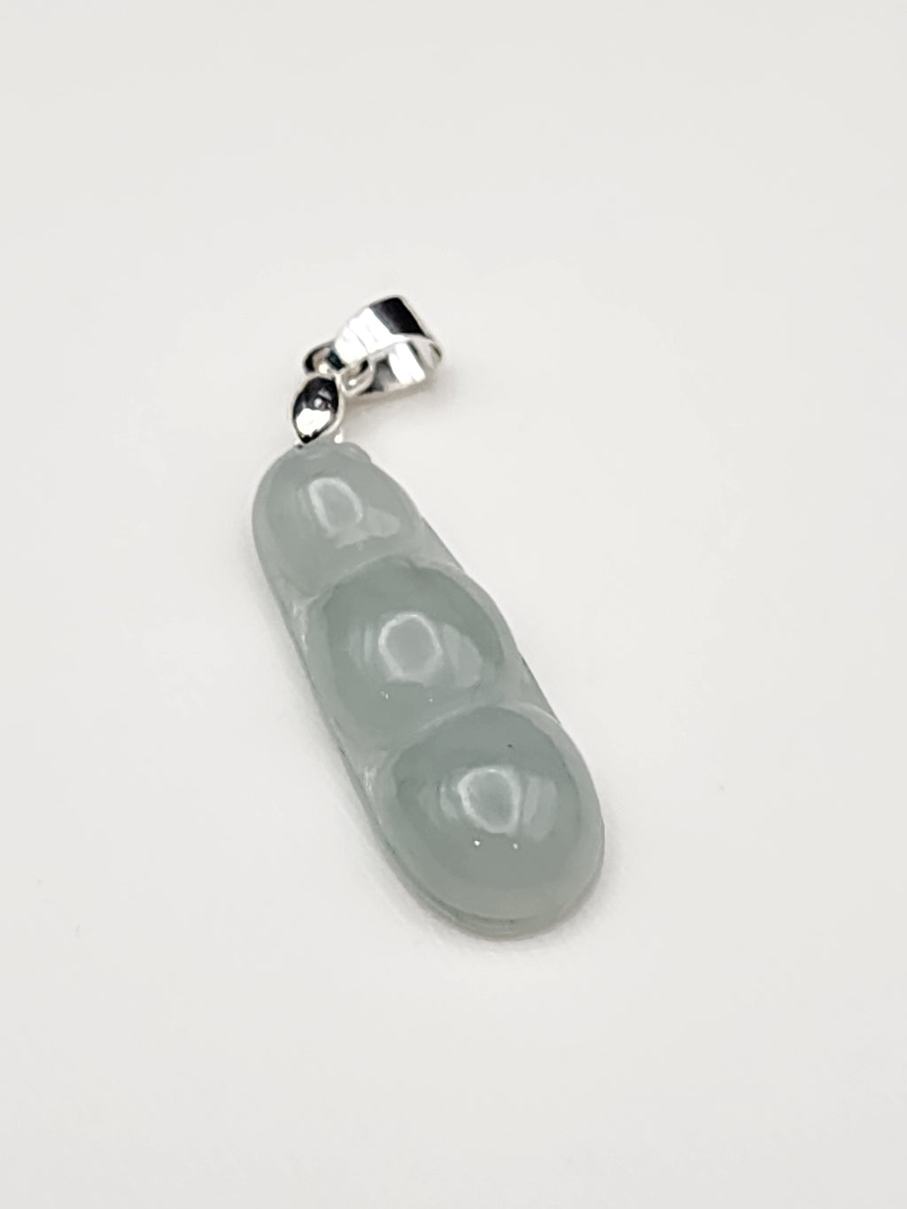 Natural Icy Grey Green Jadeite Jade Carved Peapod Pendant - (Type A Untreated)