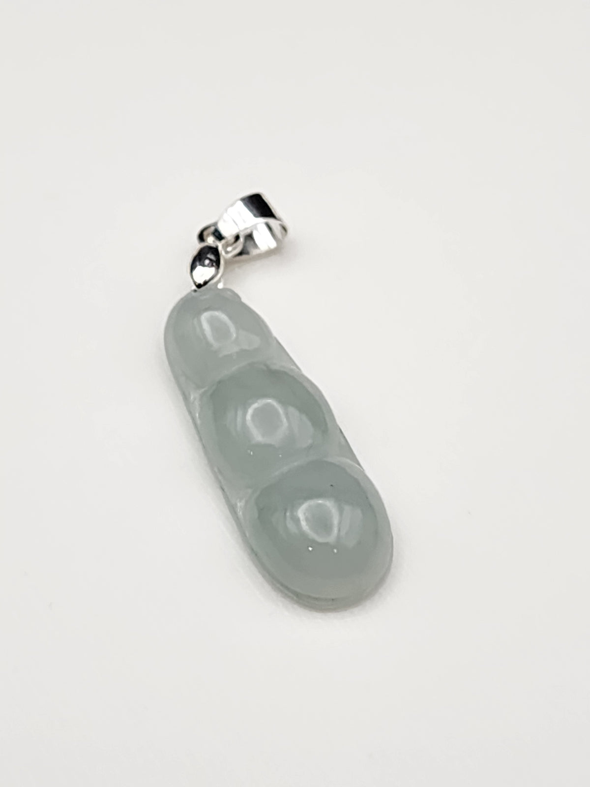 Natural Icy Grey Green Jadeite Jade Carved Peapod Pendant - (Type A Untreated)