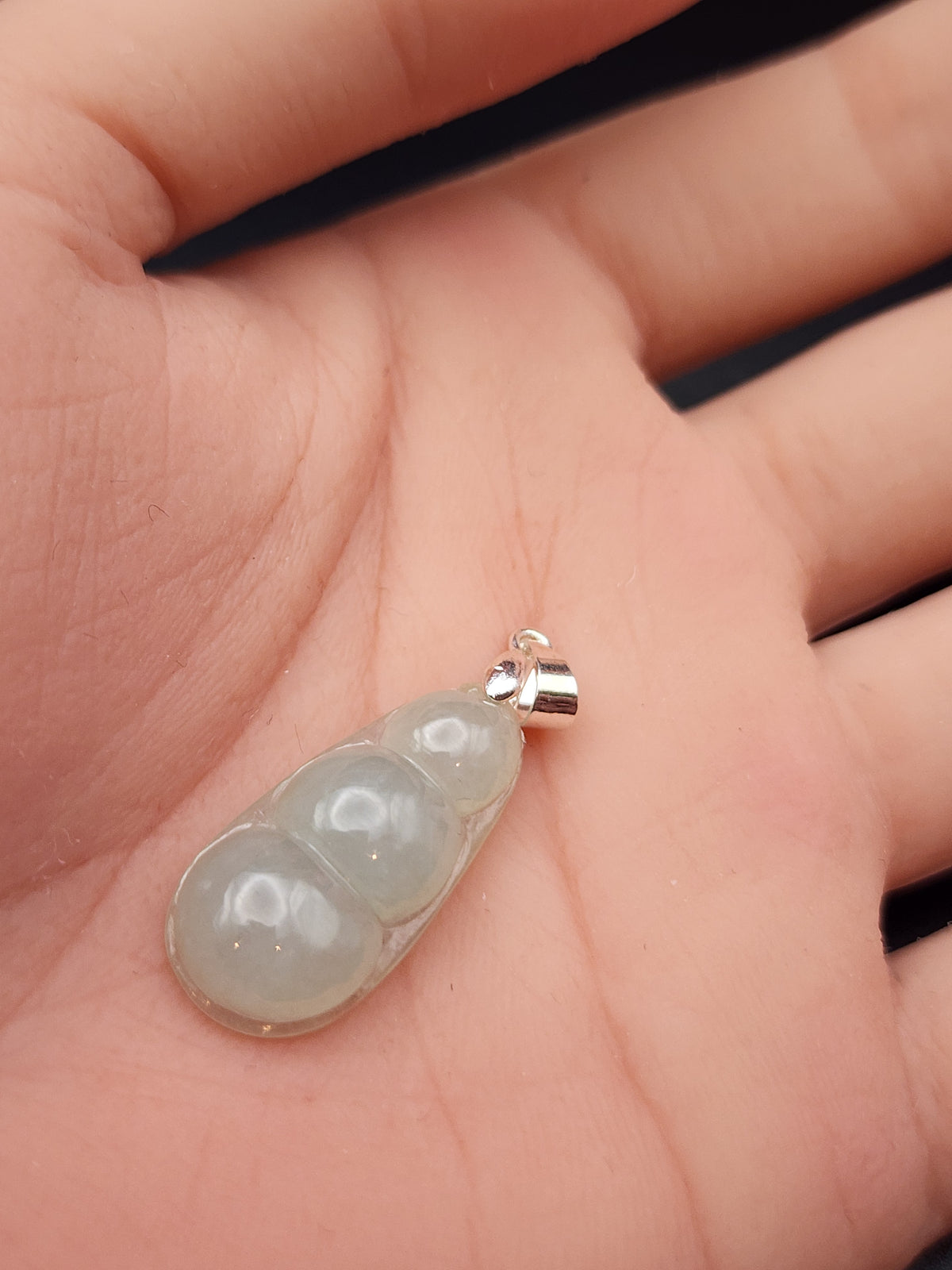 Natural Icy Light Green Jadeite Jade Carved Peapod Pendant - (Type A Untreated)