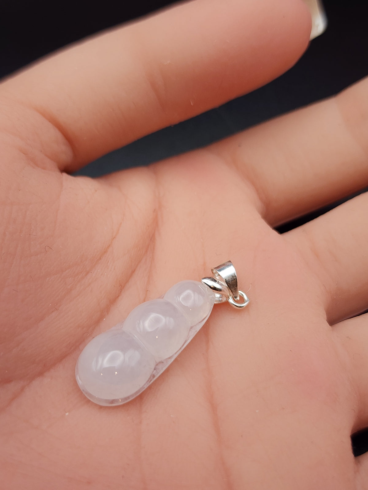 Natural Icy Lavender Jadeite Jade Carved Peapod Pendant - (Type A Untreated)