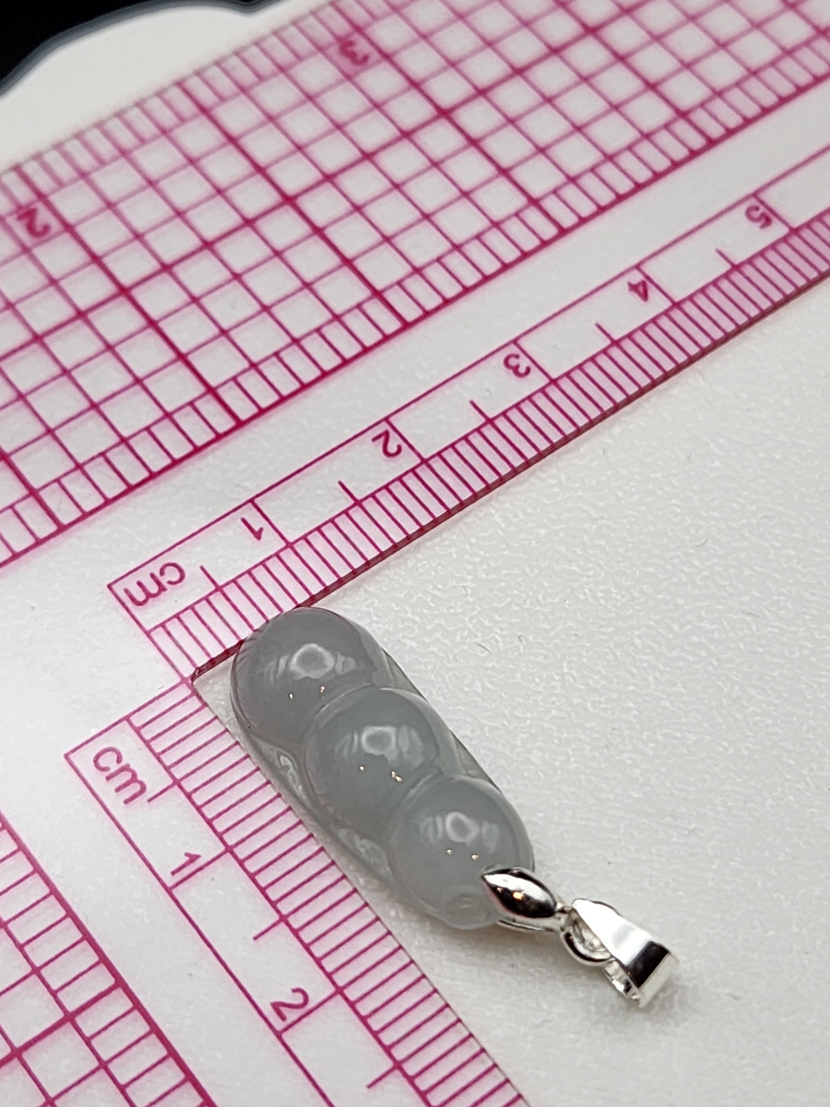 Natural Icy Grey Jadeite Jade Carved Peapod Pendant - (Type A Untreated)