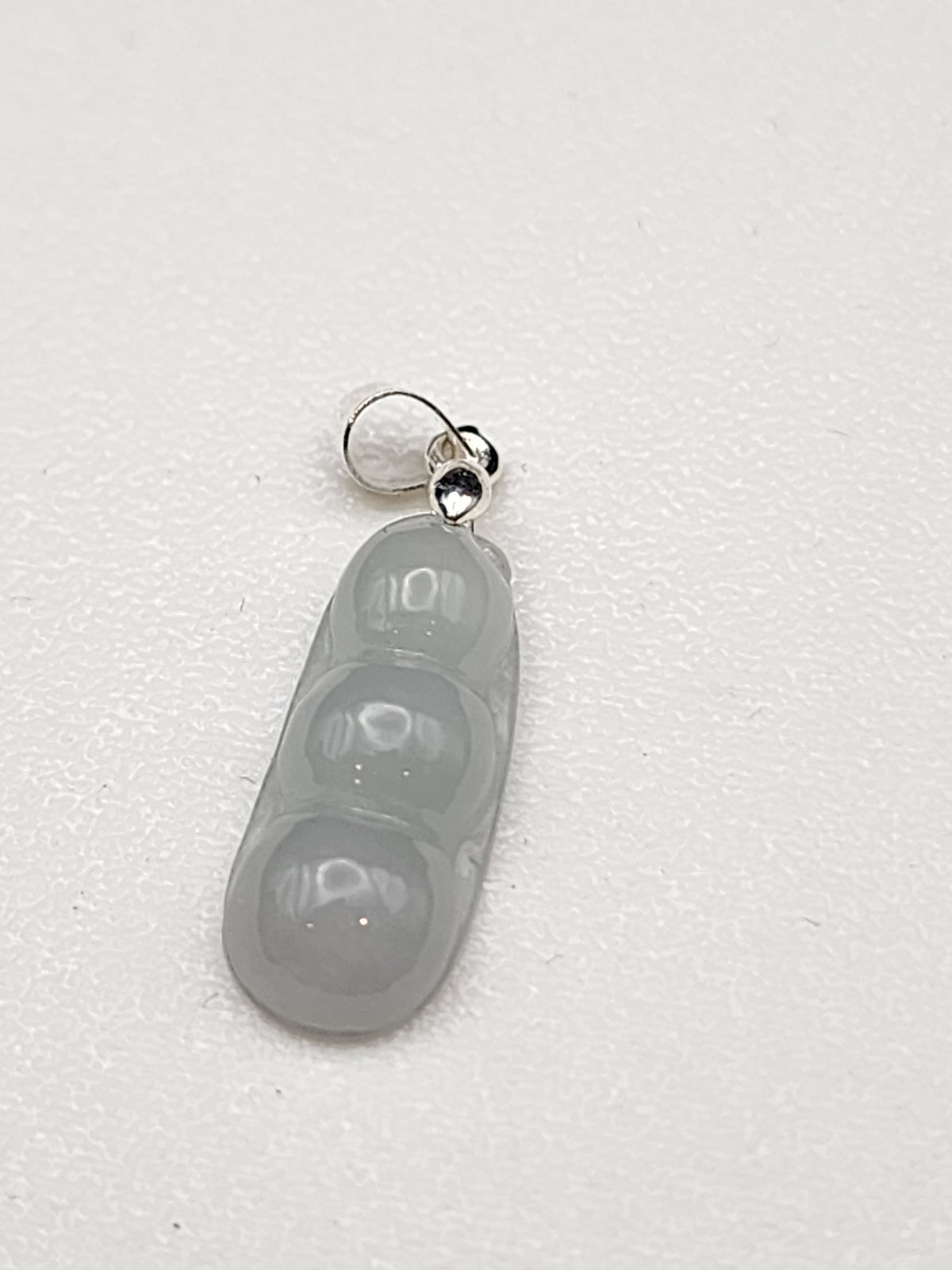 Natural Icy Grey Jadeite Jade Carved Peapod Pendant - (Type A Untreated)