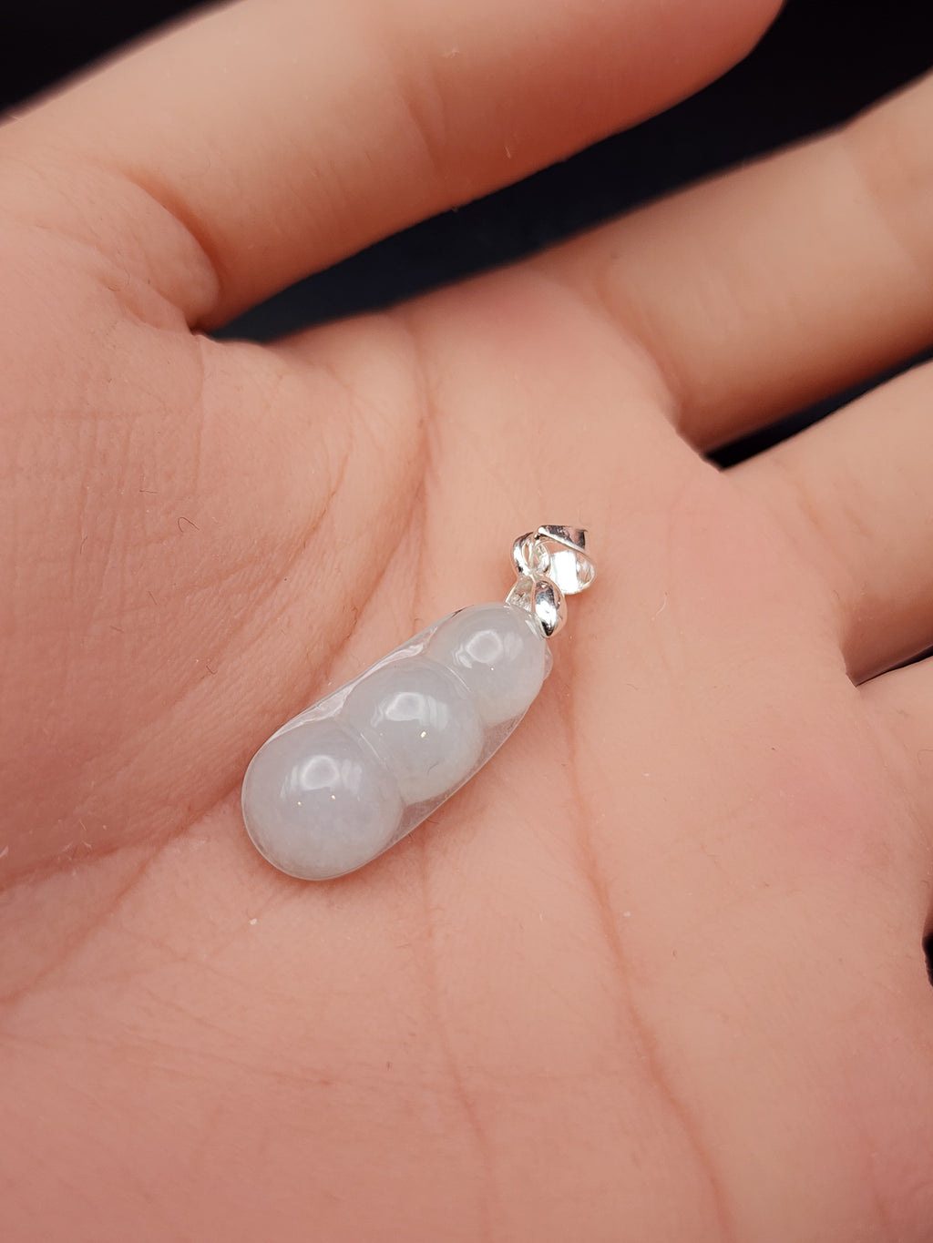 Natural Icy Grey Jadeite Jade Carved Peapod Pendant - (Type A Untreated)