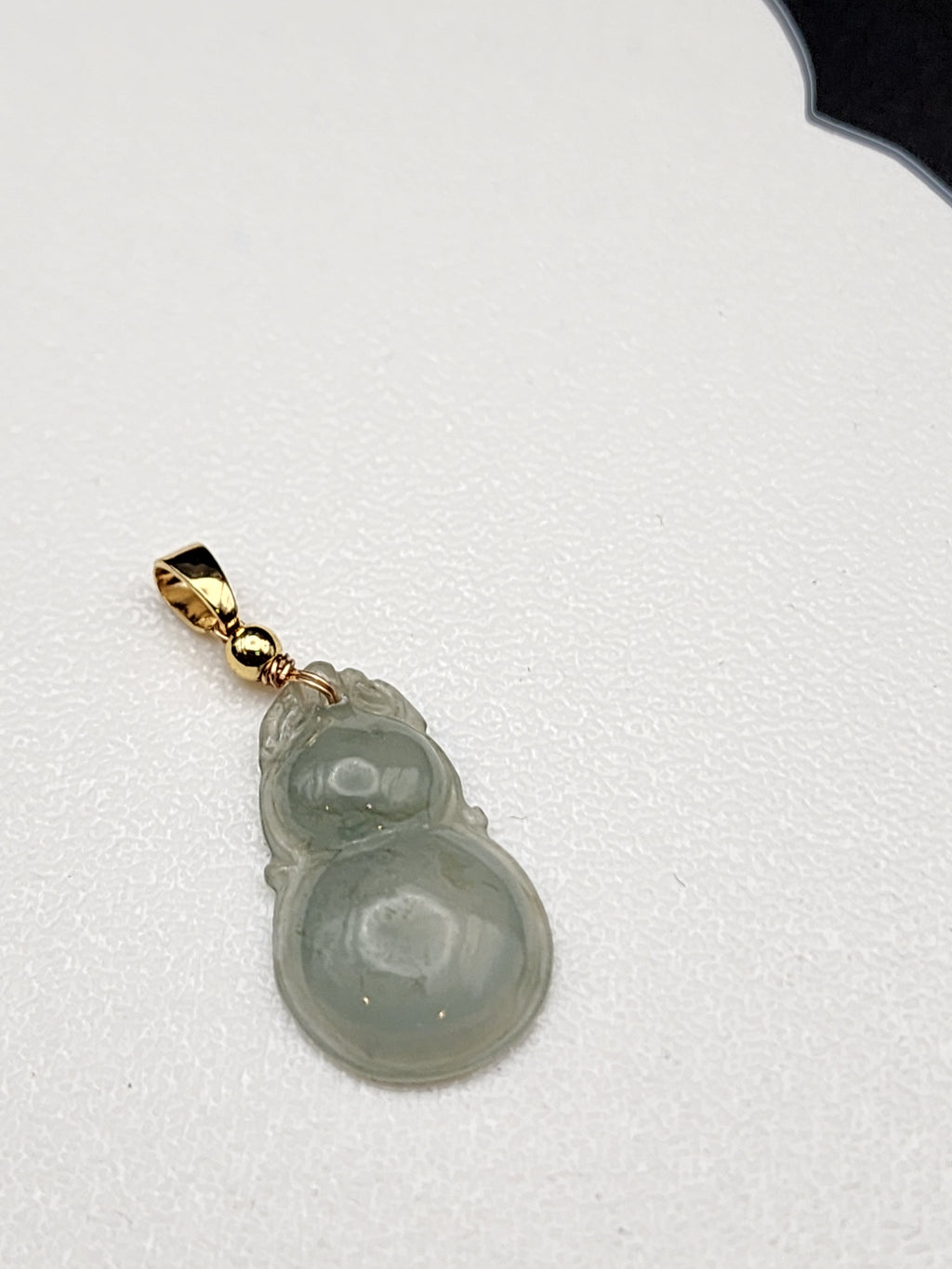 Natural Icy Light Sage Green Jadeite Jade Carved Gourd (Wu Lou) Pendant - (Type A Untreated)