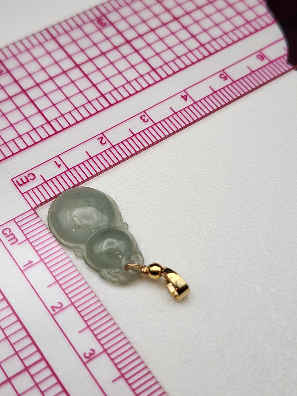 Natural Icy Light Sage Green Jadeite Jade Carved Gourd (Wu Lou) Pendant - (Type A Untreated)