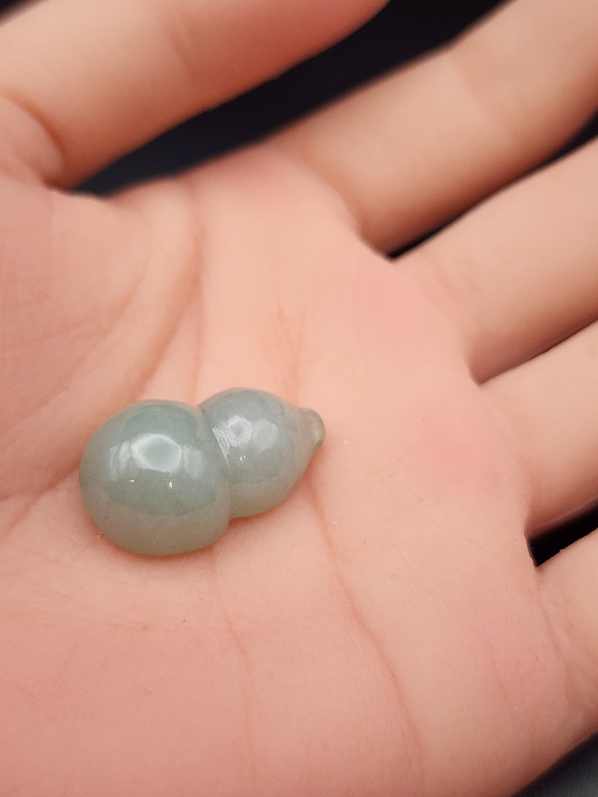 Natural Icy Greyish-Green Jadeite Jade Carved Gourd (Wu Lou) - (Type A Untreated)