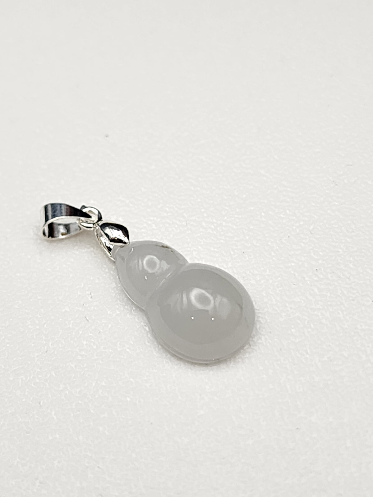 Natural Icy White-to-Lavender Grey Jadeite Jade Carved Gourd (Wu Lou) Pendant - (Type A Untreated)