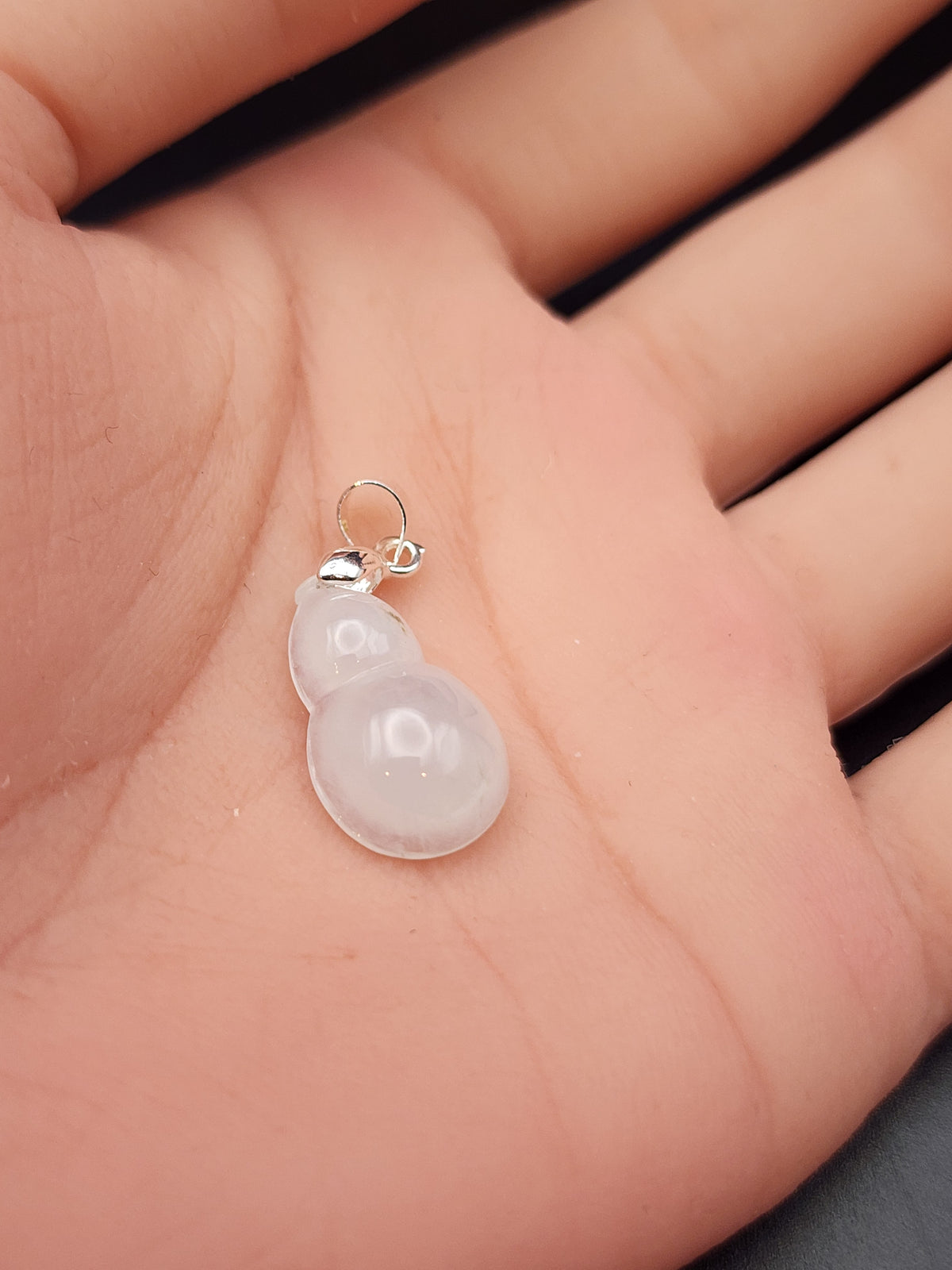 Natural Icy White-to-Lavender Grey Jadeite Jade Carved Gourd (Wu Lou) Pendant - (Type A Untreated)