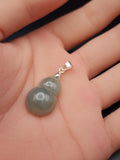 Natural Icy Greyish-Green Jadeite Jade Carved Gourd (Wu Lou) Pendant - (Type A Untreated)