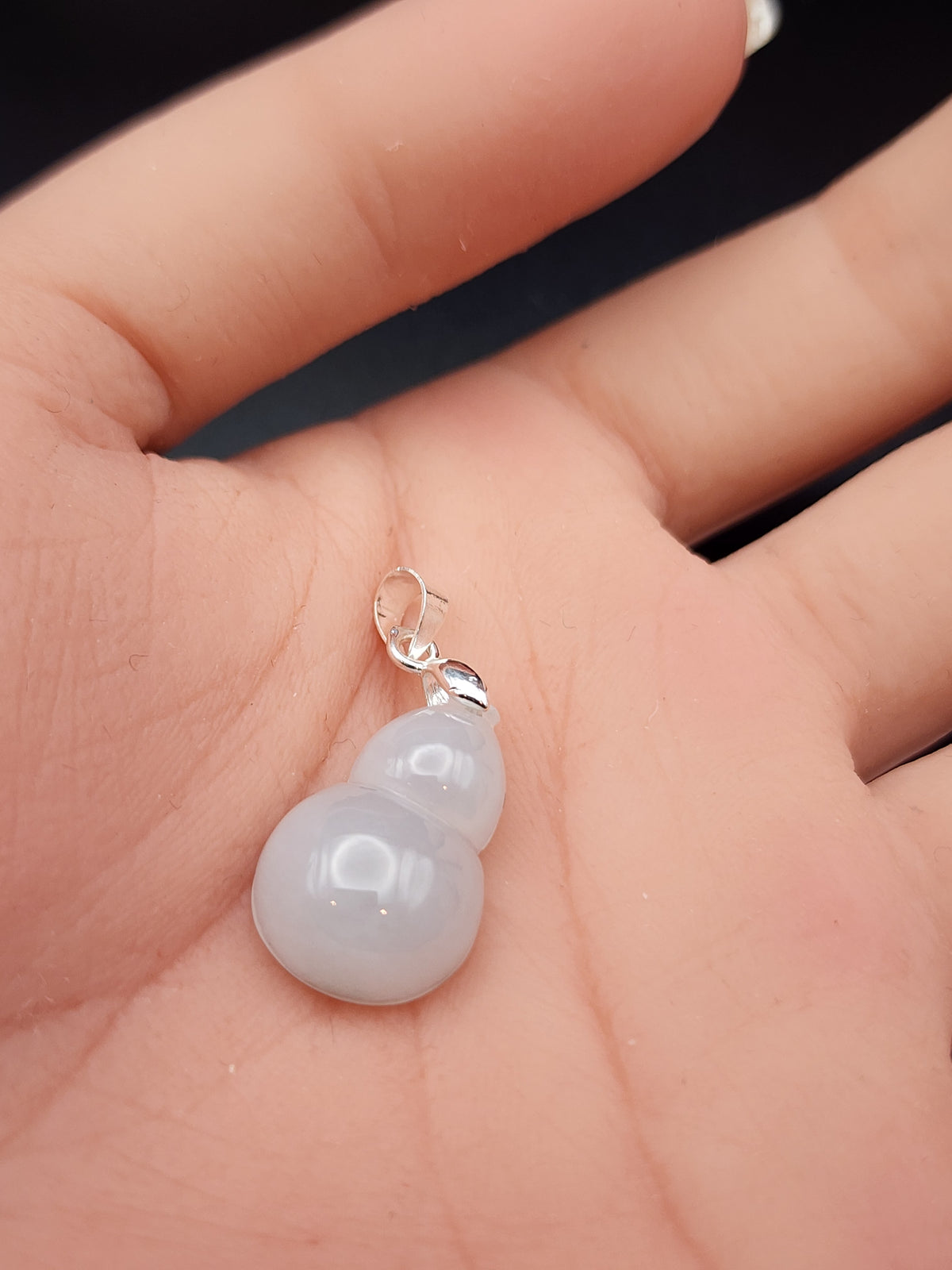 Natural Icy Lavender Grey Jadeite Jade Carved Gourd (Wu Lou) Pendant - (Type A Untreated)