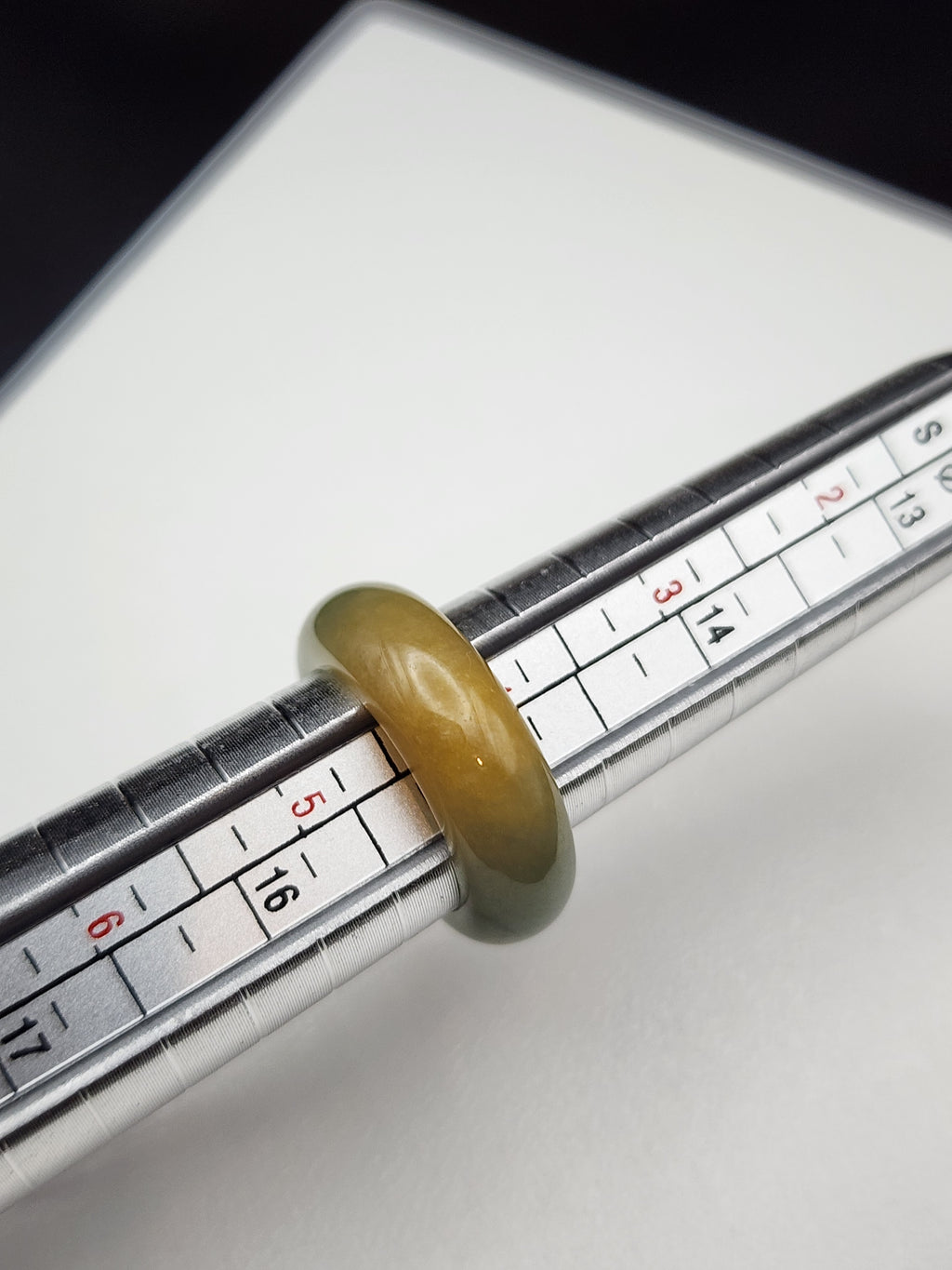 Natural Honey Yellow & Grey Green Jadeite Jade Carved Saddle Band Ring - Size 4 - (Type A Untreated)