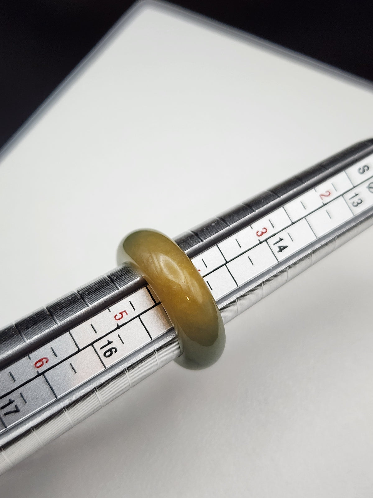 Natural Honey Yellow & Grey Green Jadeite Jade Carved Saddle Band Ring - Size 4 - (Type A Untreated)