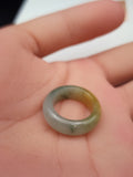 Natural Honey Yellow & Grey Green Jadeite Jade Carved Saddle Band Ring - Size 4 - (Type A Untreated)