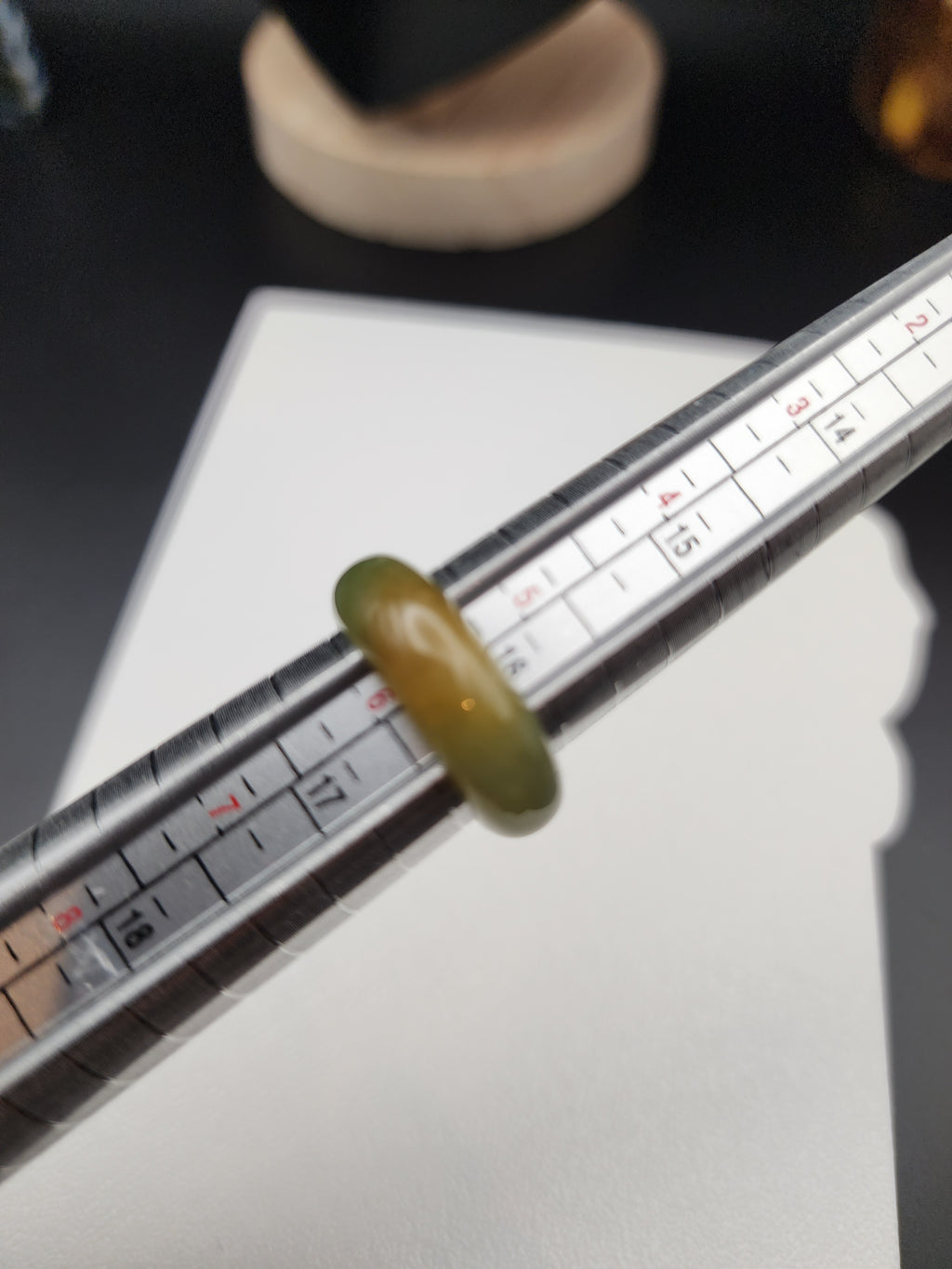 Natural Honey Yellow & Greyish-Green Jadeite Jade Carved Saddle Band Ring - Size 6 - (Type A Untreated)