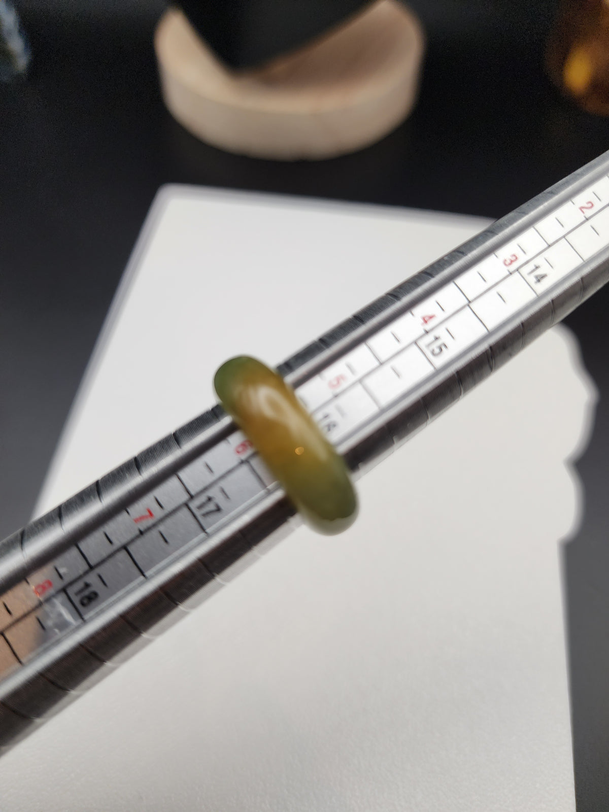 Natural Honey Yellow & Greyish-Green Jadeite Jade Carved Saddle Band Ring - Size 6 - (Type A Untreated)