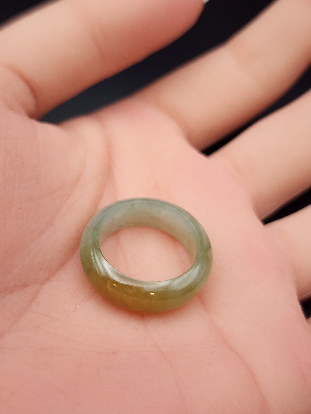 Natural Honey Yellow & Greyish-Green Jadeite Jade Carved Saddle Band Ring - Size 6 - (Type A Untreated)
