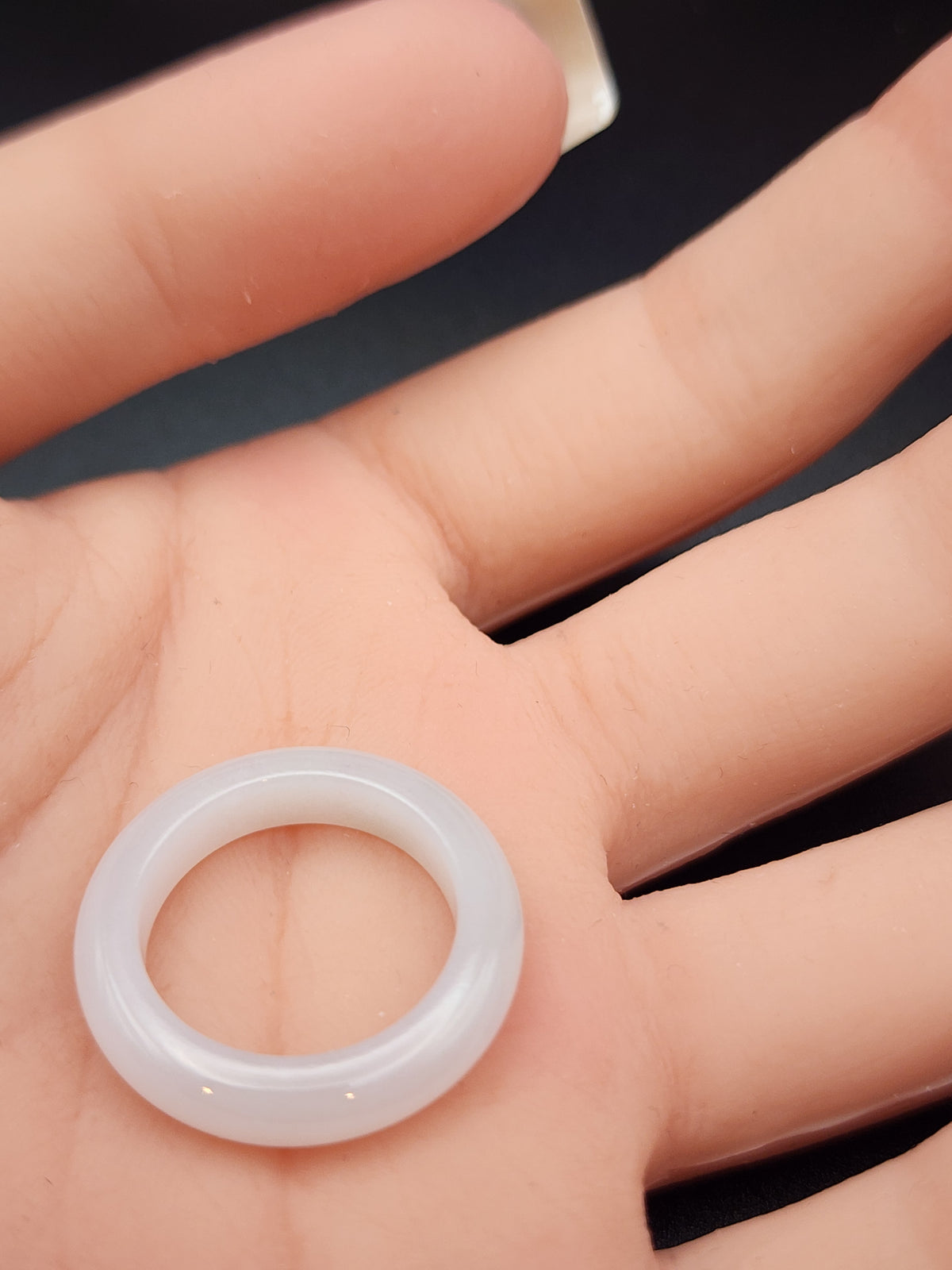 Natural Icy White & Pale Lavender Jadeite Jade Carved Saddle Band Ring - Size 6.5 - (Type A Untreated)