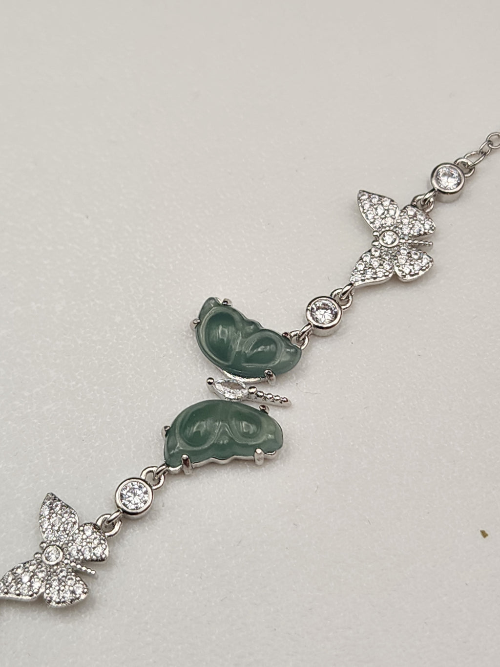 Natural Ice Greyish-Green Butterfly Jadeite Jade Bracelet - 7" - (Type A Untreated)