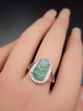 Natural Green Jadeite Jade Carved Leaf Adjustable Ring - (Type A Untreated)