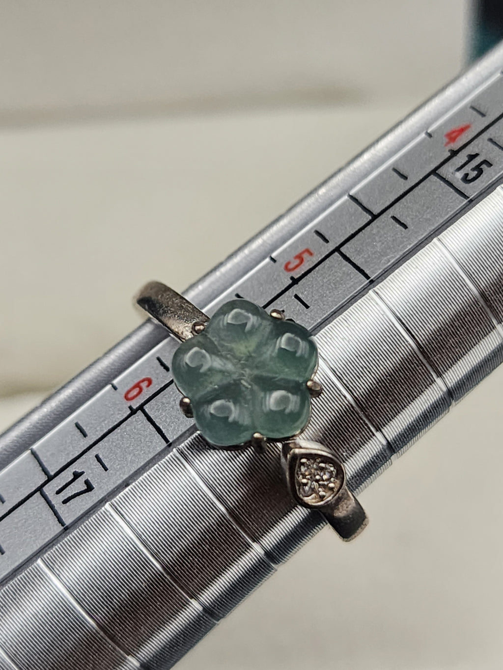 Natural Green Jadeite Jade Carved Floral Adjustable Ring - (Type A Untreated)