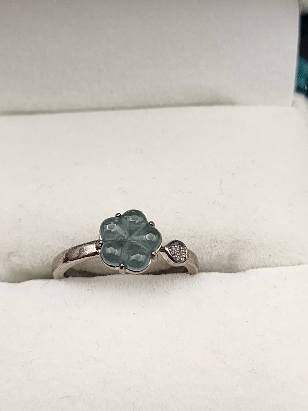 Natural Green Jadeite Jade Carved Floral Adjustable Ring - (Type A Untreated)