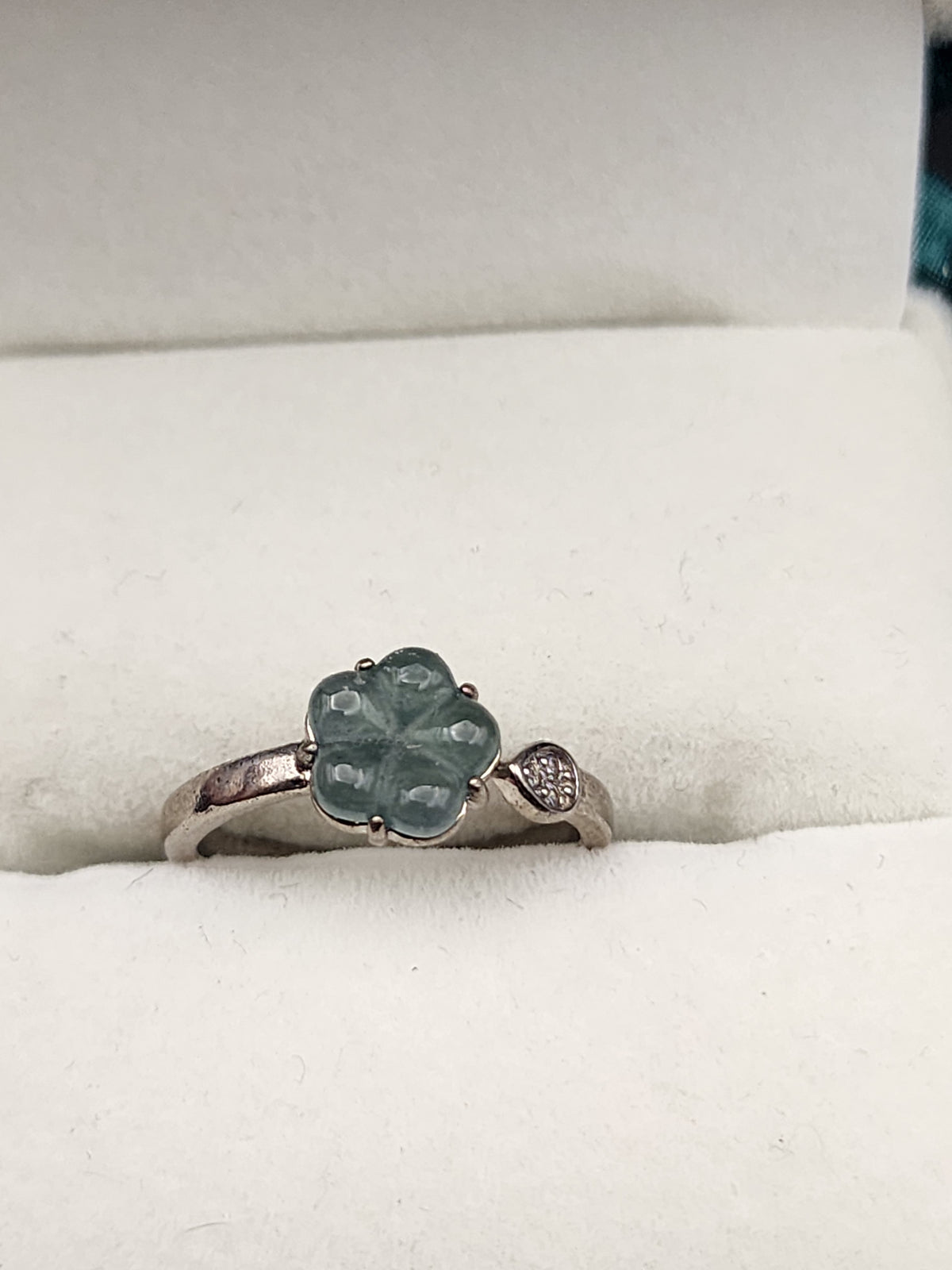 Natural Green Jadeite Jade Carved Floral Adjustable Ring - (Type A Untreated)