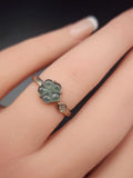 Natural Green Jadeite Jade Carved Floral Adjustable Ring - (Type A Untreated)